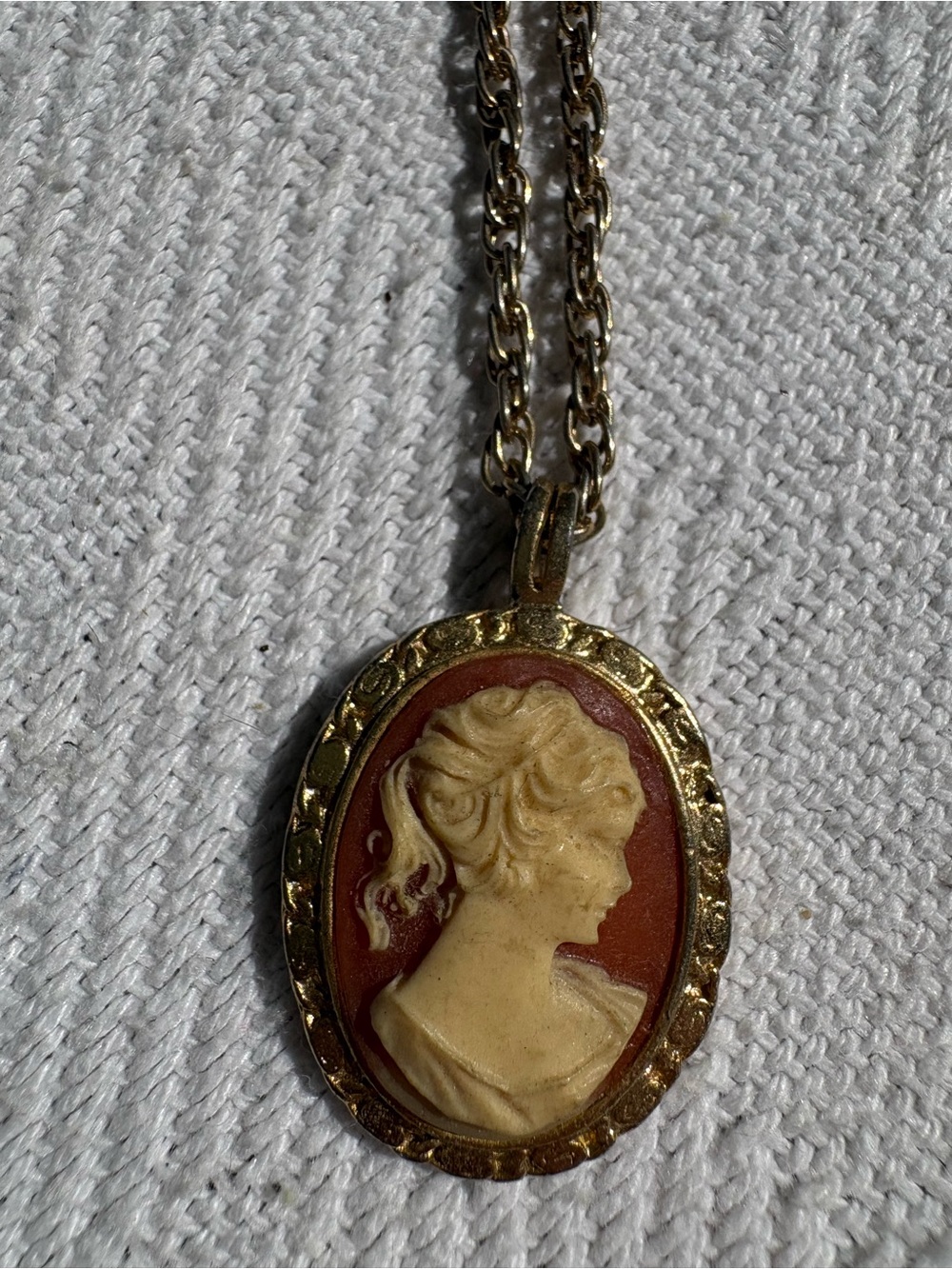 Gold-Tone Cameo Pendant Necklace in Cream and Brown